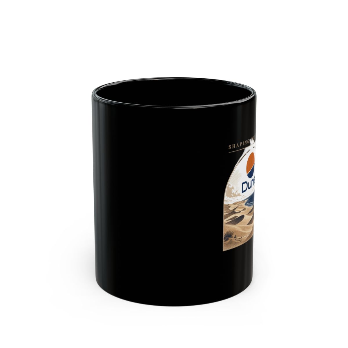 Dune "s aesthetic. Add text: " Black Mug - Official mugs merchandise